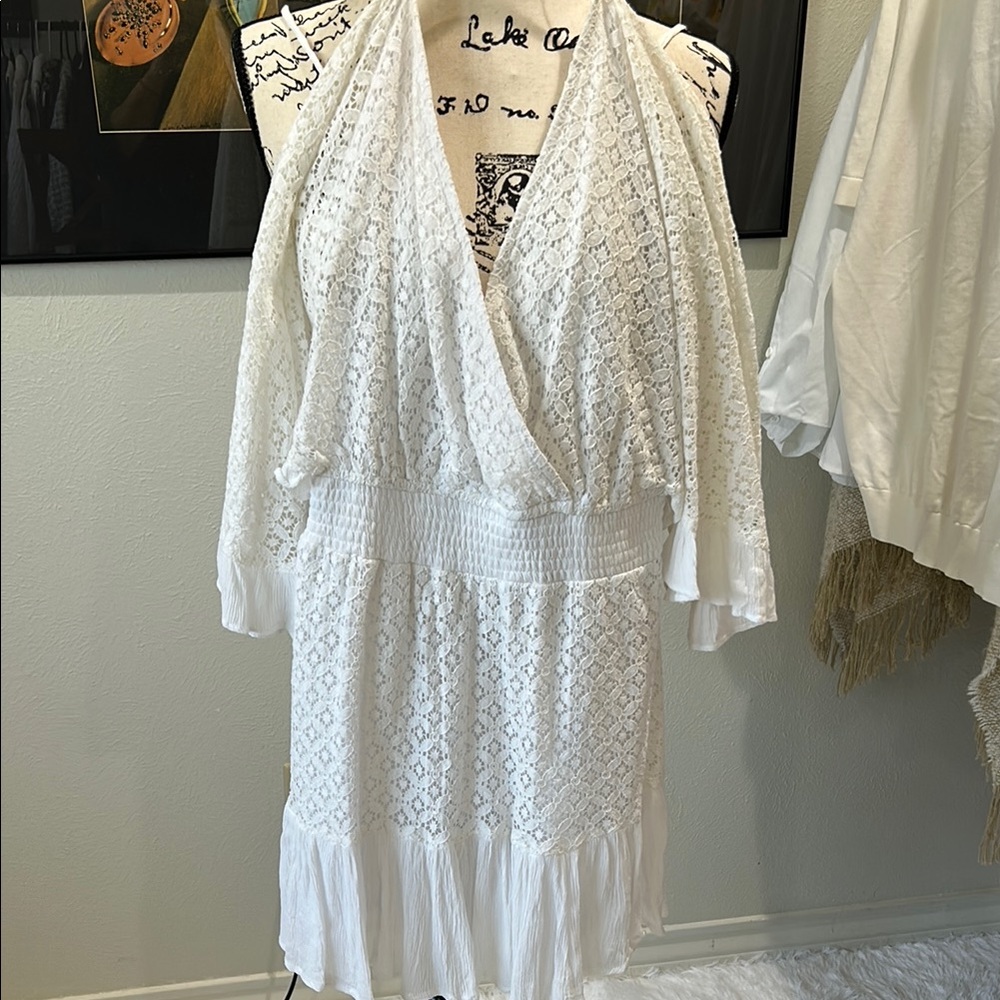 White Halter Maxi Sundress with Dolman Sleeves